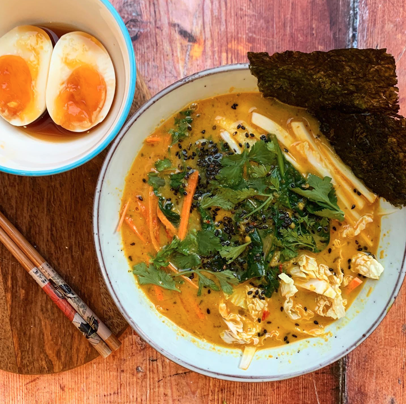 Honest Foods London - Warming Laksa Soup with noodles and Ajitsuke Tamago
