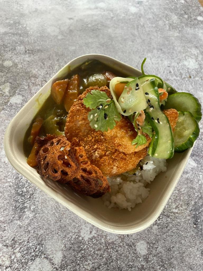 Honest Foods London - Vegan Katsu Curry with Japanese rice and slaw